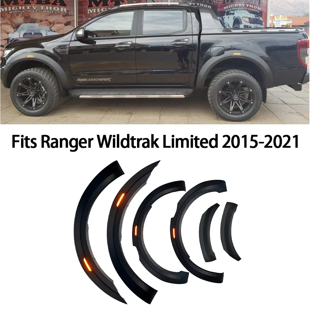 Pop Pop Car Fender Flares For Ford Ranger Xl Xlt Wildtrack T7 T8 2015-2018 2019 2020 2021 Auto Accessories LED Door Fenders Flar
