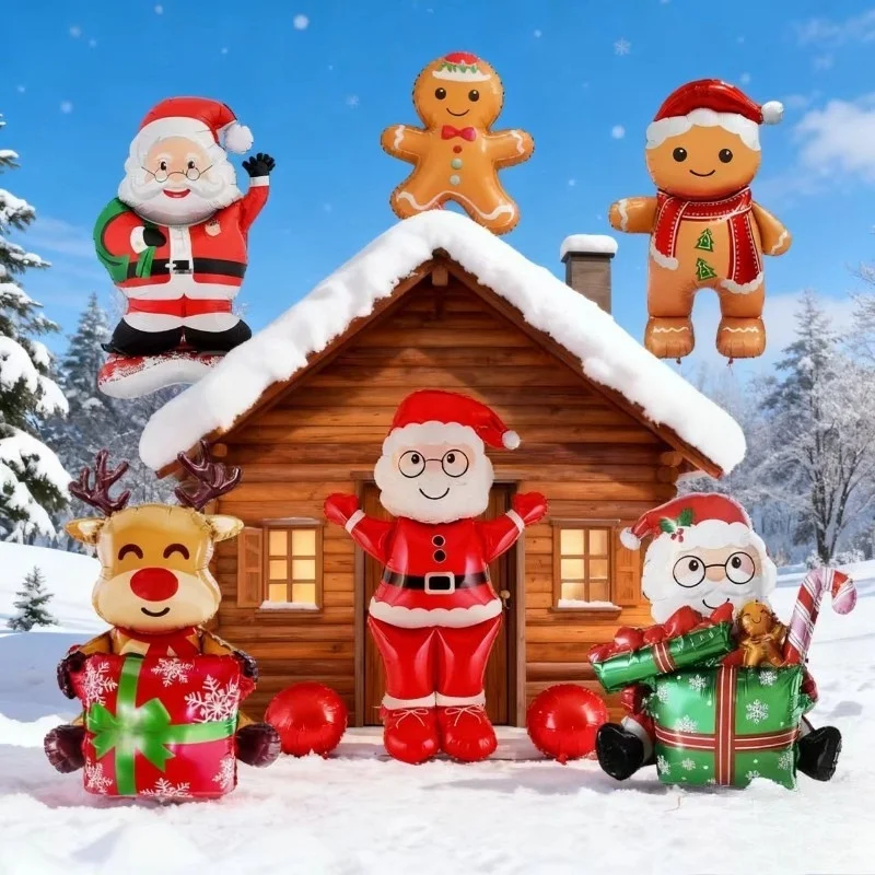 بالونات عيد الميلاد قائمة بذاتها، بالونات رقائق سانتا كلوز اللطيفة - لا حاجة إلى هيليوم لديكور جو احتفالي للمنزل والمكتب #5