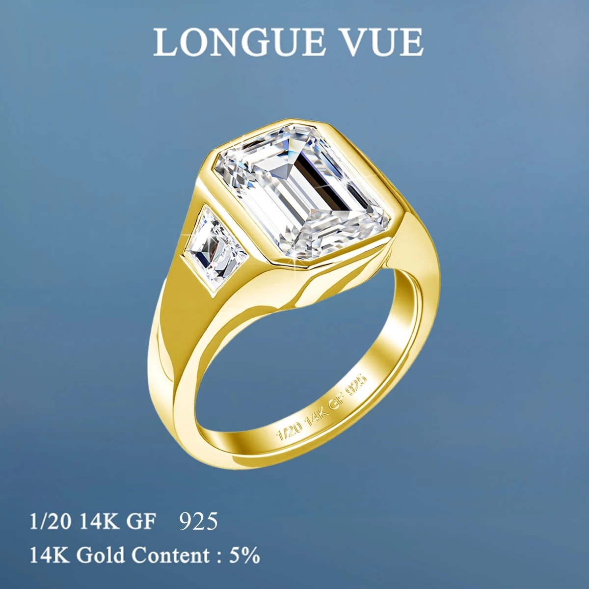 14K Gold Filled Rings for Men 3CT Emerald Cut Moissanite Wedding Band Luxury High Quality Engagement Fine Jewelry Dad Male Gift