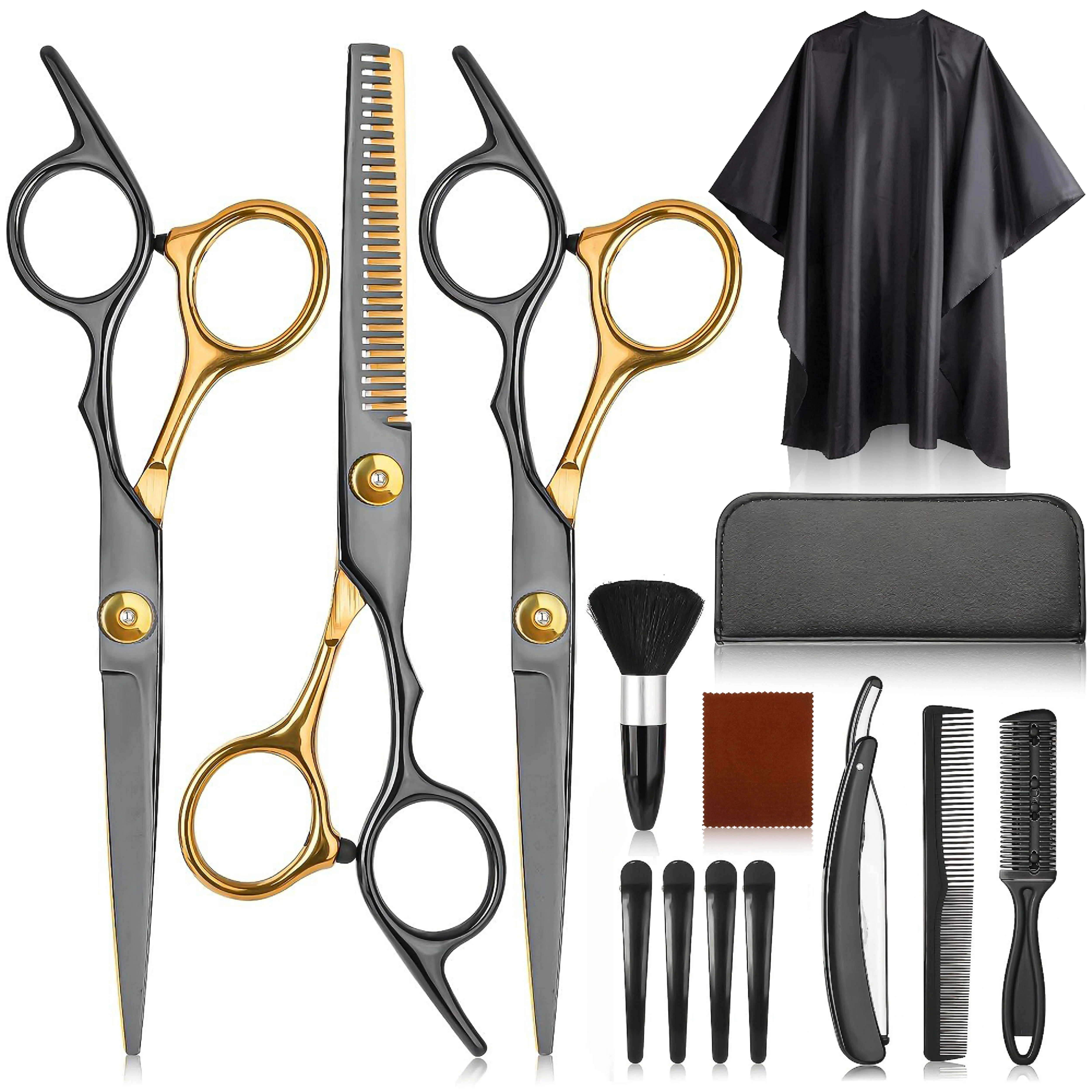 Professional Stainless Steel Hair Cutting Scissors Set Hairdressing Kit Cutting Thinning Shears Straight Razor Hair Combs Hair Clips Brush Storage Case Home Barbershop DIY Haircut Tools Perfect Gift for Dad Husband Boyfriend  Father's Day Birthday