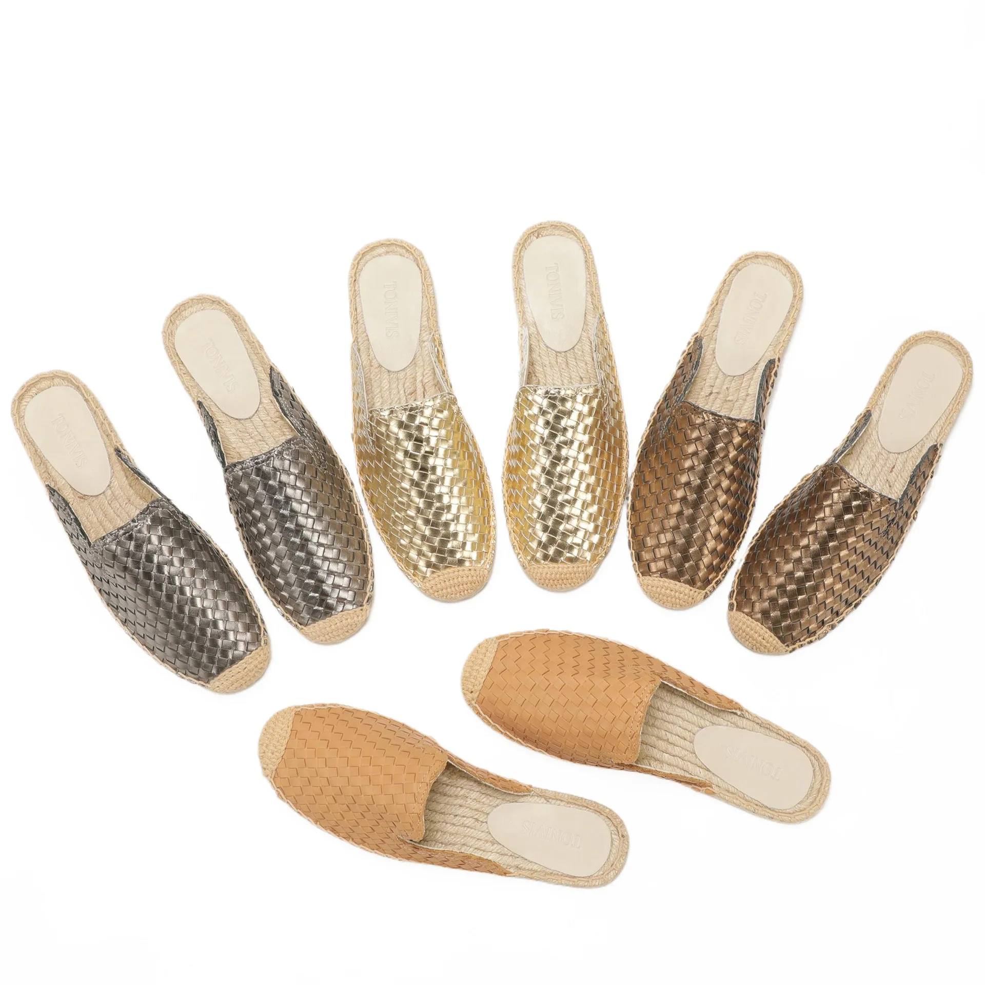 

Women Woven Leather Espadrilles Slip On Flats Summer Casual Shoes