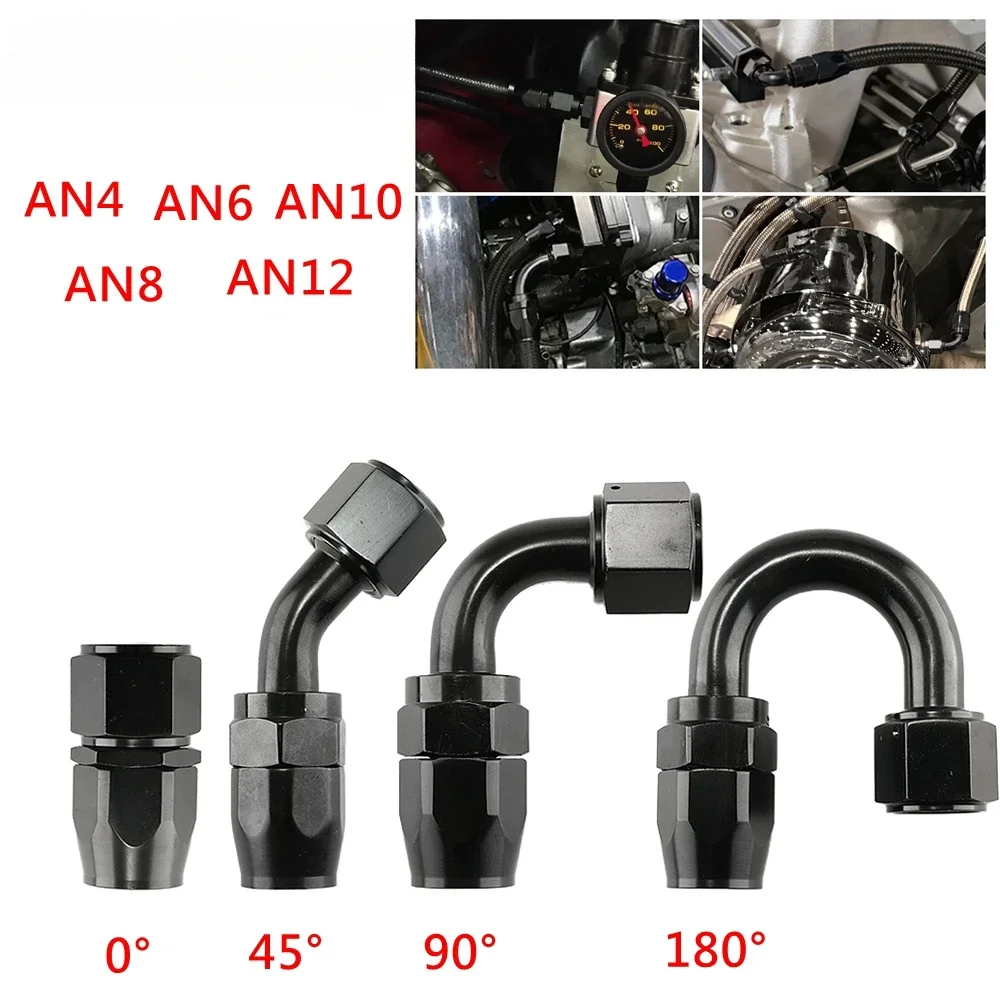 1 Piece AN4/6/810/12 Straight 0°/45°/90°/180° Degree Aluminum Swivel Hose End Fitting Adapter Oil Fuel Line NPT PLUG Black