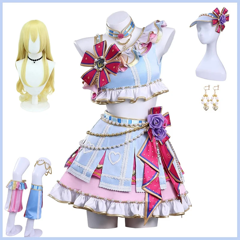 

Anime Aikatsu Hoshimiya Ichigo Cosplay Costume Cheerleading Team Uniform Top Skirt Wig for Woman Cute Halloween Party Suit