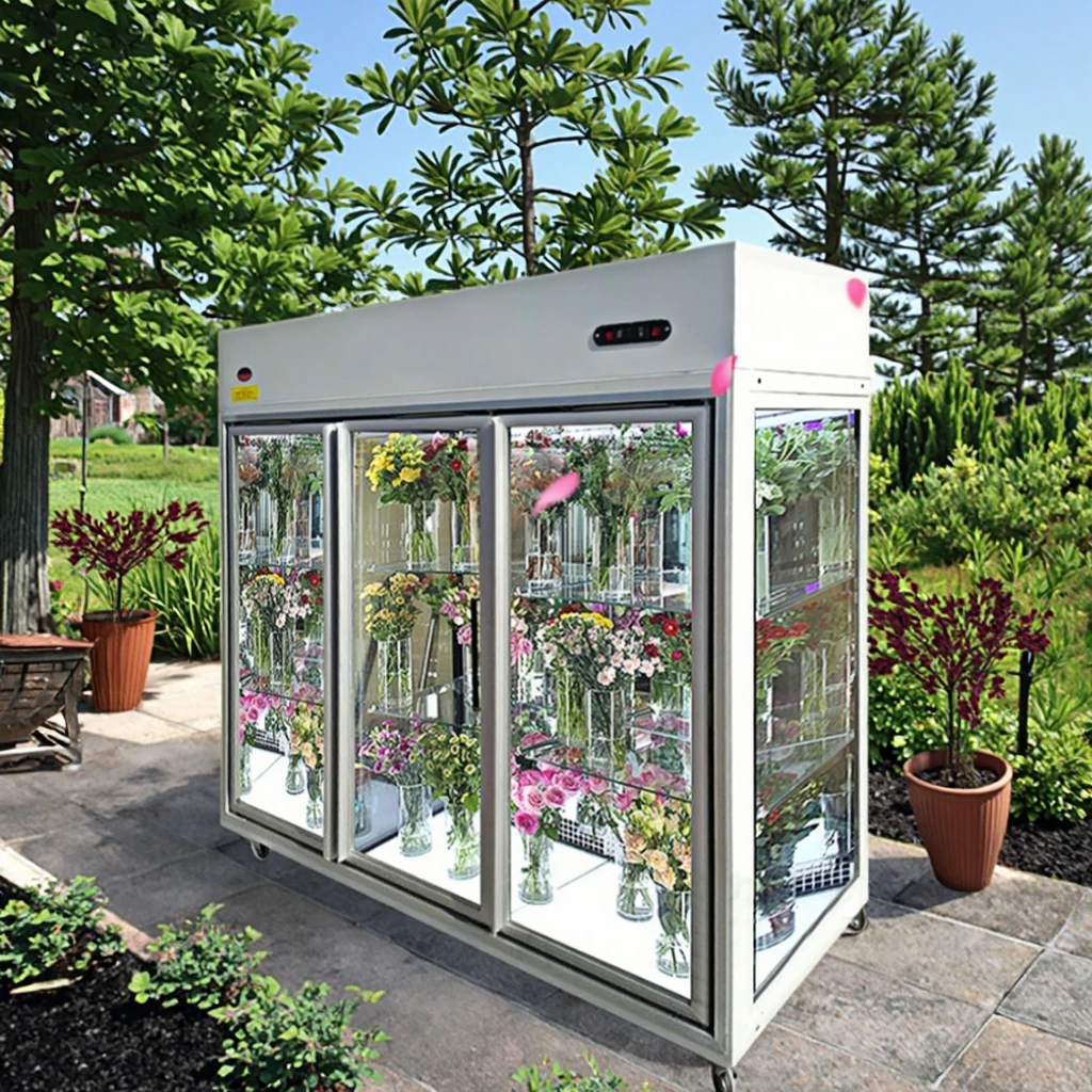 

Высокопроизводительный 4/5 дверной вертикальный блок, теплицы промышленного класса, автоматическое размораживание, холодильный шкаф-витрина для цветов