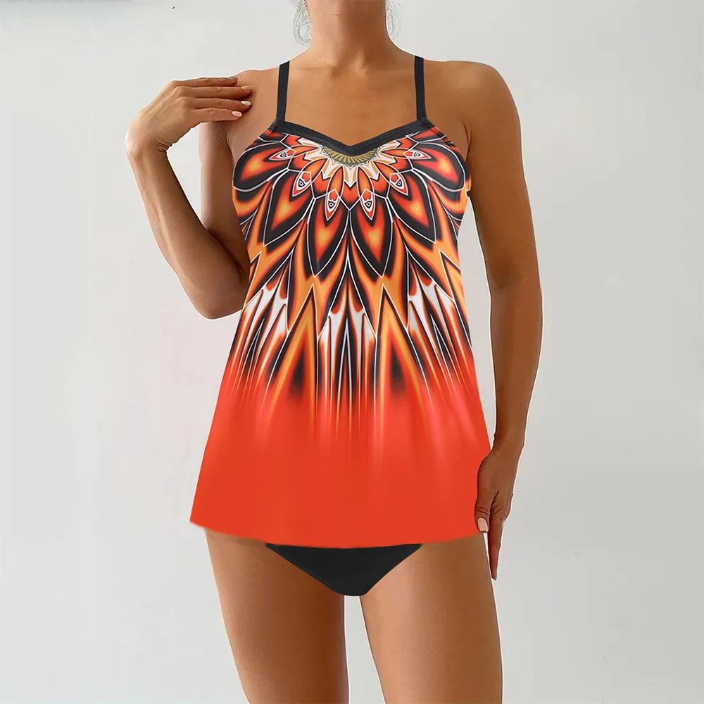 

Women's Tankini Swimsuit Set, Floral Print Backless Two-Piece Swimwear, Fashionable Beachwear with Tank Top & Shorts Sexy Bikini