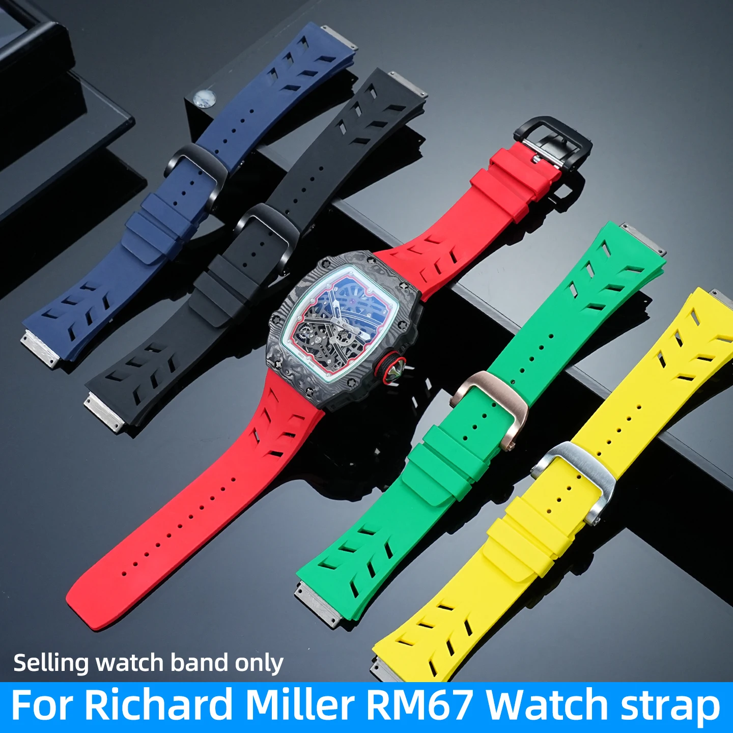 

For Richard Miller RM67 Men FKM watch band RM67-01 RM67-02 Soft Fluorine rubber watch strap Titanium folding buckle Accessories