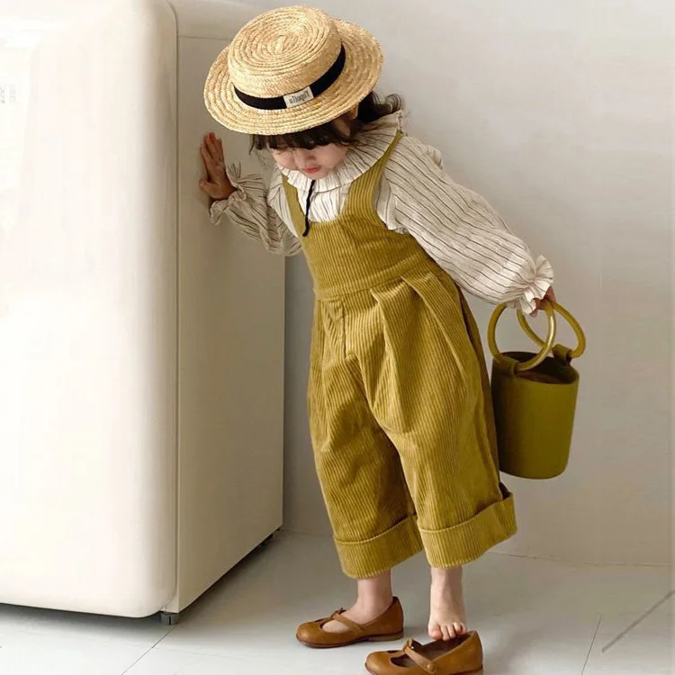 مجموعات ملابس الأطفال قميص مخطط + سروال قصير واسع الساق وزرة 2 قطعة مجموعات ملابس الاطفال للفتيات طفلة الزي مجموعة #3