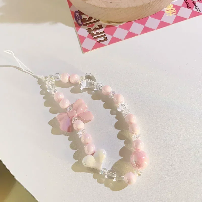 1pc Cute Phone Lanyard Lovely Cartoon Rabbit Bear Bow Wrist Bracelet Strap Phone Shell Pendant Chain Kawaii Phone Accessories
