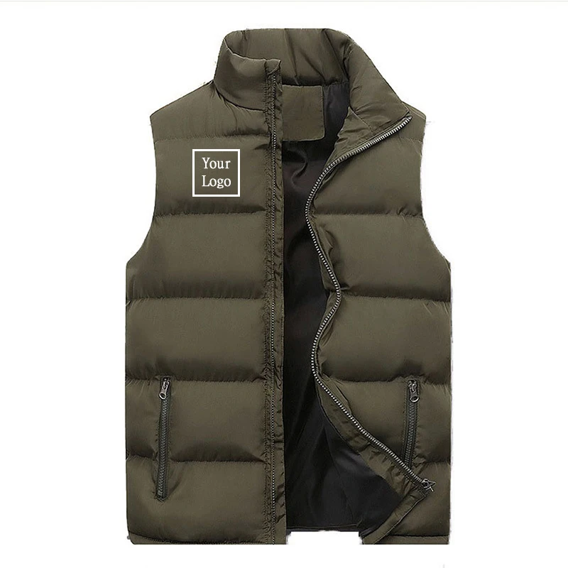 Custom Logo Mens Vest Men Winter Warm Sleeveless Jackets Male Fashion Casual Comfort Sleeveless Thickened Jacket