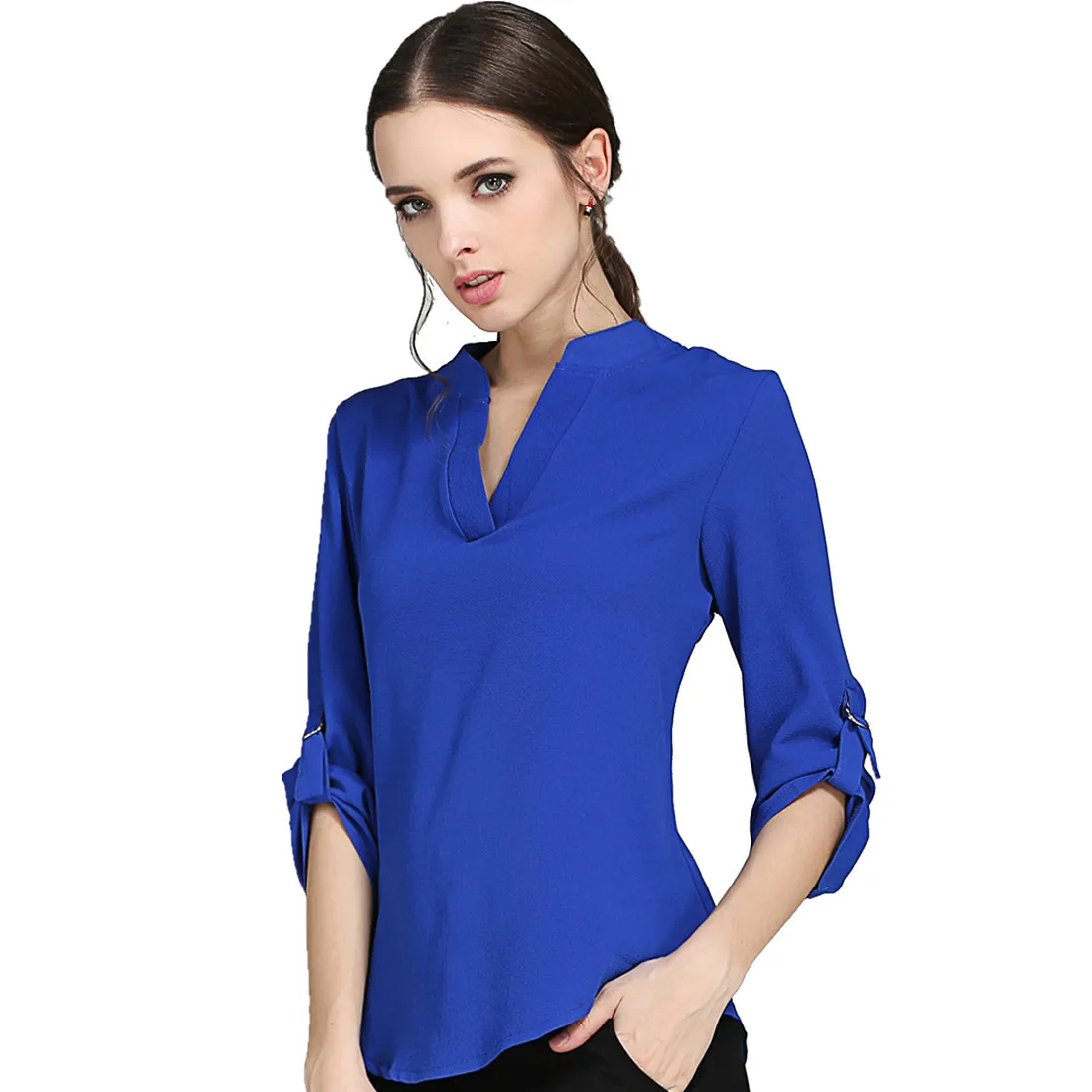 New fashion V-neck blouses shirts women elegant long sleeve chiffon shirt office ladies plus size blouse work tops blusa S-5XL