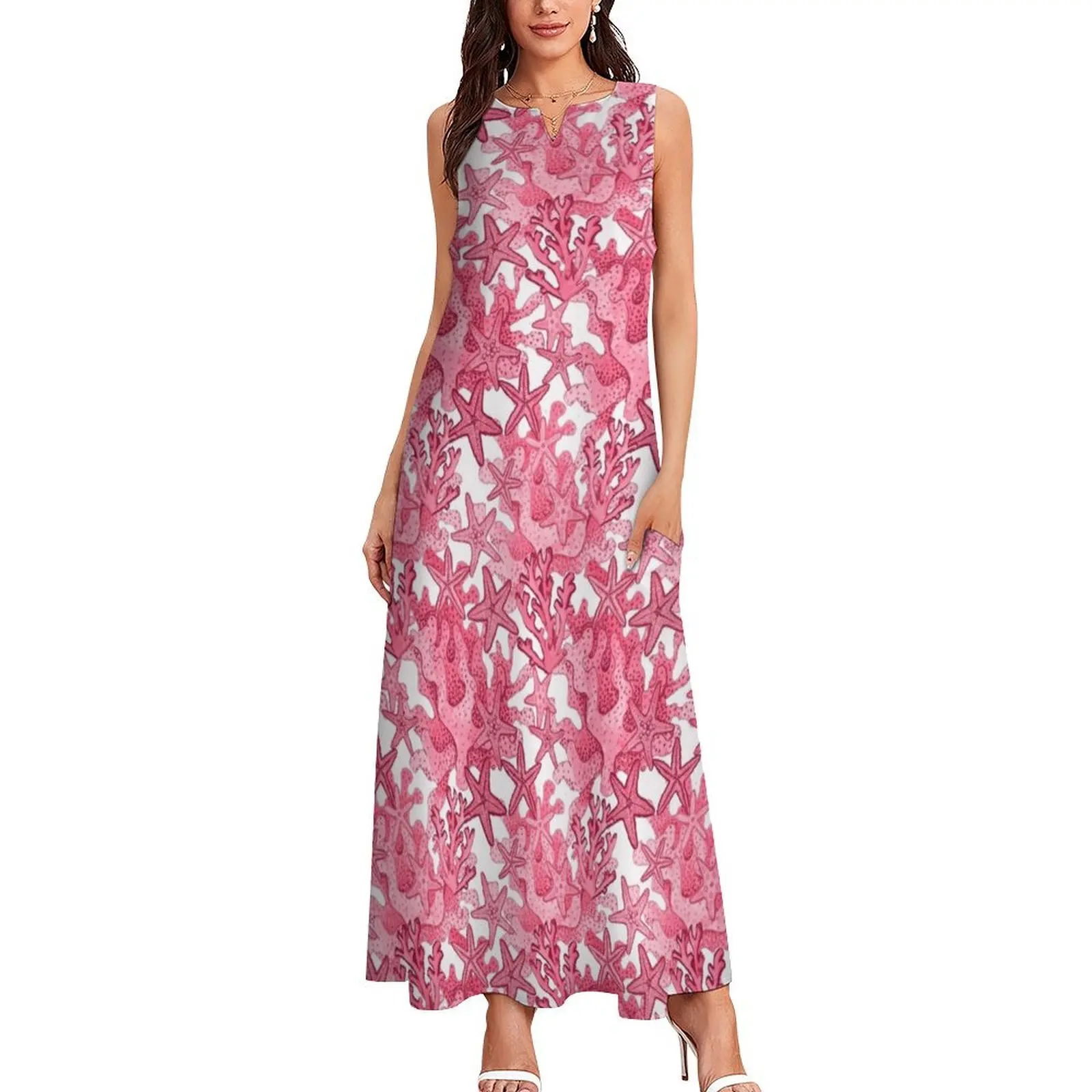 Pink starfish and pink coral watercolor all over print Long Dress summer outfits for women 2025 clothes for woman Dress