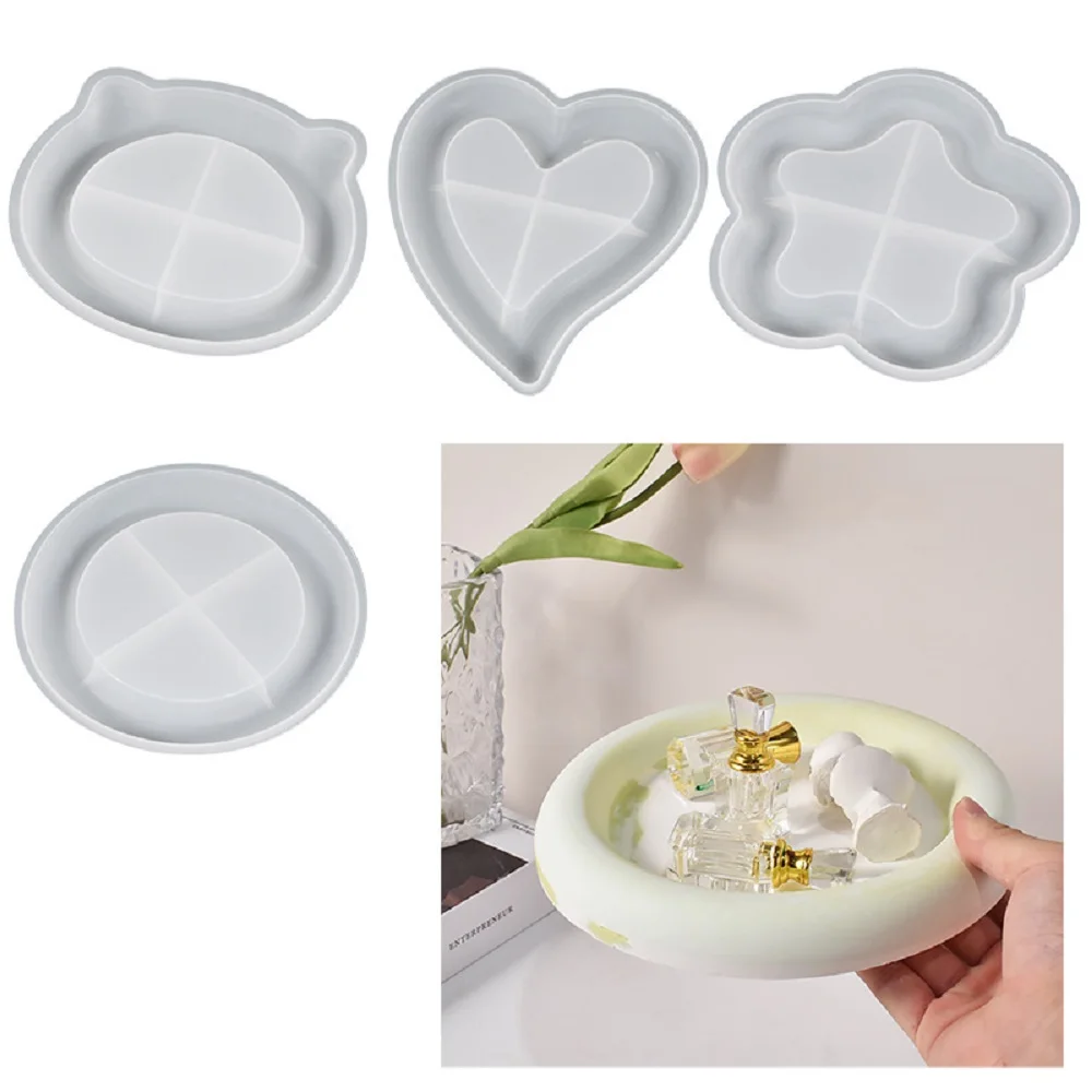 Silicone Mold Multi Shape DIY Crystal Drop Glue Tray Mold Jewelry Display Plate Anti-Slip Candle Holder Coaster Desktop Decor