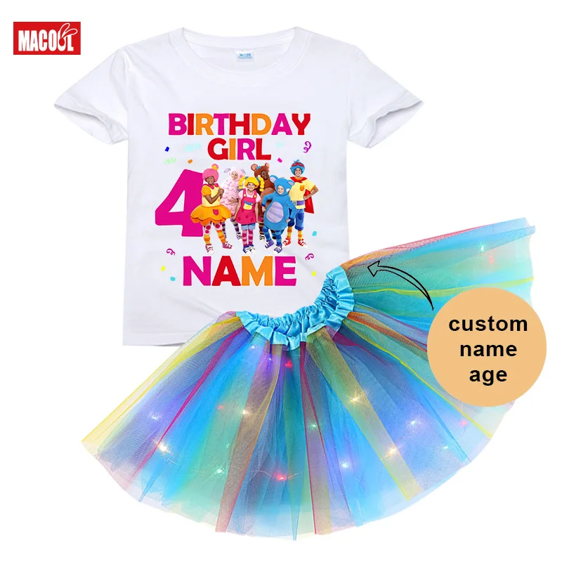 Mother Goose Club T Shirt Birthday Tutu Set Girl Dress Birthday Outfit Girl Kids Set Party Light Dress Little Girl Costume Name