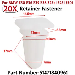 20pcs For BMW E30 E36 E39 E38 325xi 525i 750i Door Sill Fastener Clips Rivet Holder 51471840961 Car Accessories