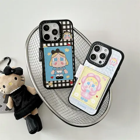 Korean Cute Cartoon Crying Girl Magnetic Grid Suitable for iPhone 12, 13, 14, 15, 16 Pro Max Anti Fall Package