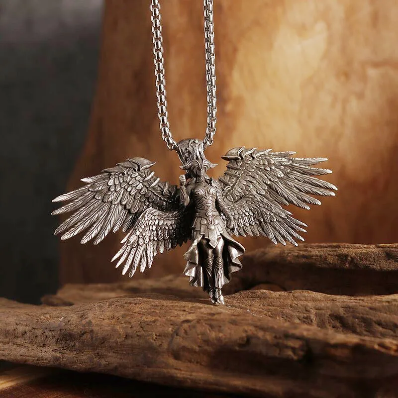 Classic Four Wings Archangel Pendant Silver Plated Patronus Angel Pendant Couple Trend Party Evening Jewelry Anniversary Gift