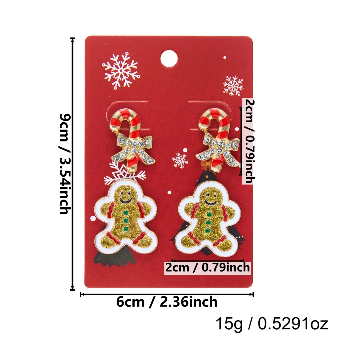 2 Paar/Set Weihnachtsbaum-Schleifen-Hirsch-Ohrstecker für Damen, niedliche Lebkuchenmann-Weihnachtsmann-Schlitten-Krücken-Ohrringe, Schmuck – Detail 38