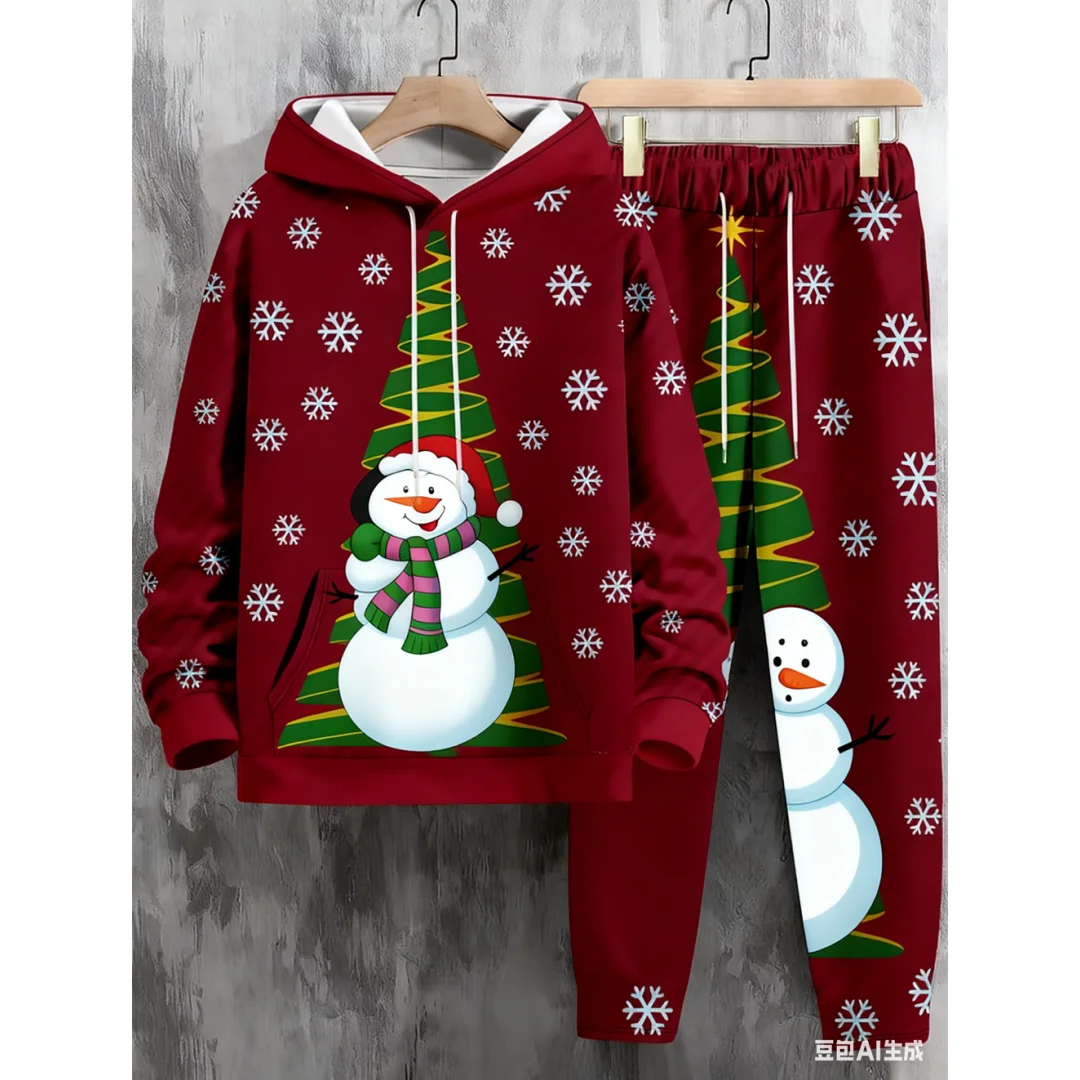 

Рождественский мужской костюм с капюшоном, 3D принт, Рождественский Санта-Клаус, мужские и женские толстовки, брюки, комплекты из 2 предметов, повседневные толстовки большого размера для мужчин