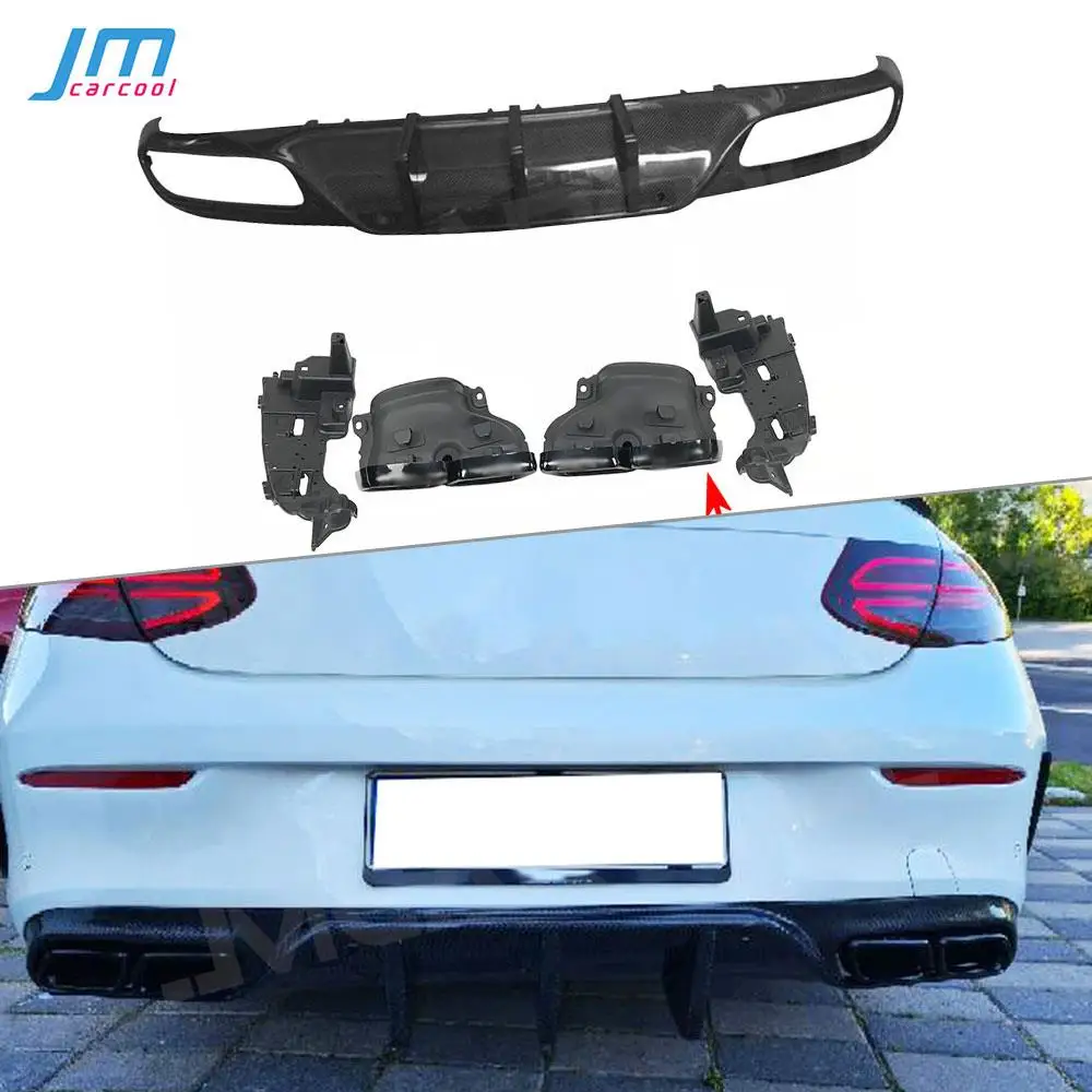 

Carbon Fiber Rear Bumper Lip Diffuser with Black/Silver Exhaust Tips For Mercedes Benz C205 C63 AMG Sport Coupe 2 Door 2015-2020