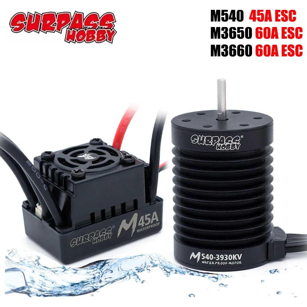 

SURPASS HOBBY Водонепроницаемый бесщеточный двигатель M540 M3650 M3660 4370/3100KV/4200KV/5700KV с регулятором скорости M45A/60A для радиоуправляемой машины 1/10 1/12