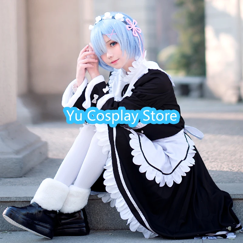 Anime Re:Life in a Different World From Zero Snow in Memory Rem Maid Dress Women Cute Cosplay Costume Halloween Carnival Outfits