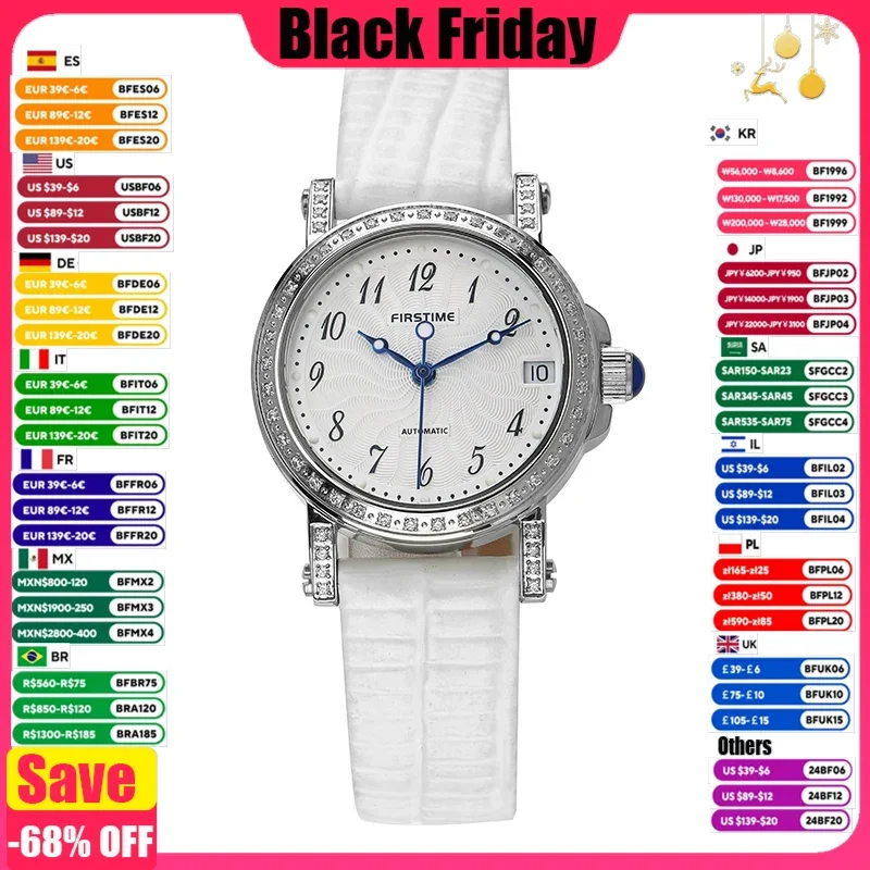 BERNY Automatic Luxury Ladies Mechanical Watch for Women  Easy Read Dial Calendar Casual Sapphire Waterproof Fashion Wristwatch