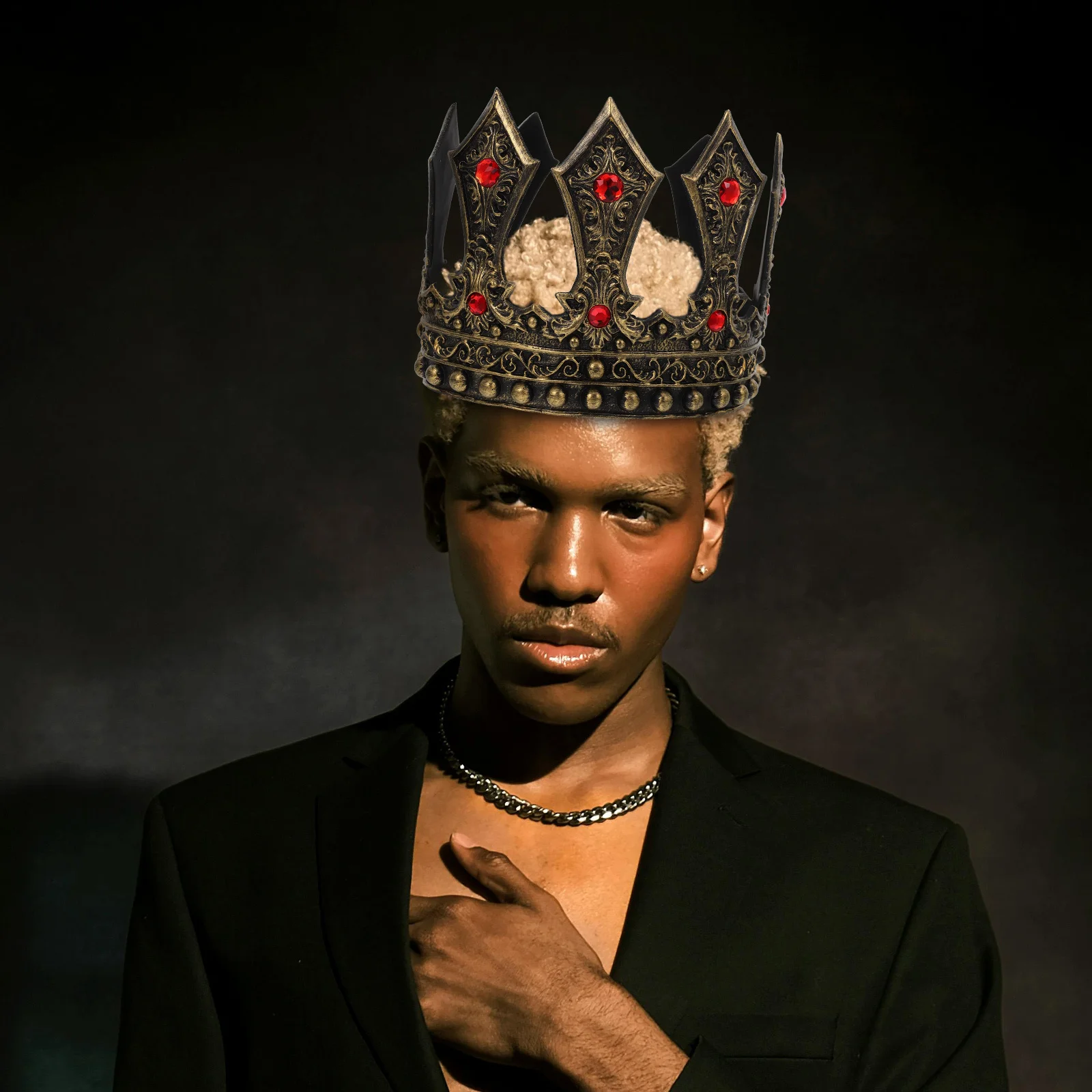 Rhinestone King Crown Adjustable Costume Headdress For Men Boys Birthday Halloween Cosplay Party Medieval Accessory