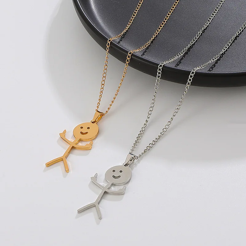 Stainless Steel Funny Doodle Cartoon Person Pendant Necklace Y2K Punk Cute Jewelry Unisex Trendy Cross Border Wholesale Accessor