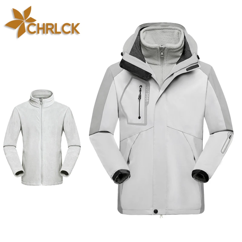 CHRLCK Men's 3 In 1 Thick Hiking Fleece Jacket Waterproof Winter Windbreaker Outdoor Warm Camping Jacket Women Windproof Coat