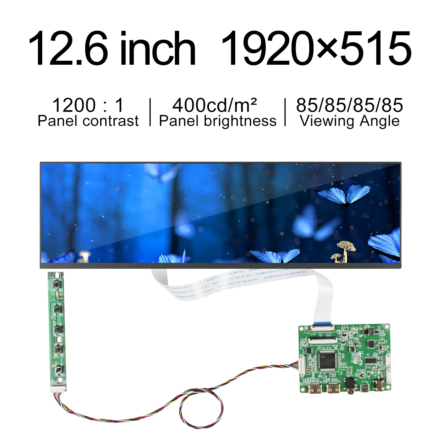 12.6 Inch Bar Screen 1920x515 NV126B5M SRGB Lcd Display Modules With Board eDP 30 Pins Gaming screen