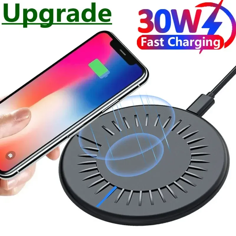 30W Wireless Charging Mobile Phone Wireless Charger Pad for iPhone Samsung Xiaomi Android round Ultra-Thin Fast Desktop Charging