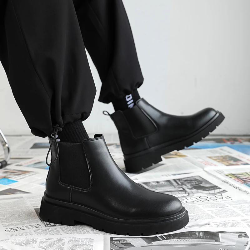 

Fashion Leather Boots Lace Up Ankle Boots Low Heels Men Casual Platform Chelsea Boots Men's Boots Wedding Shoes Winter Plush