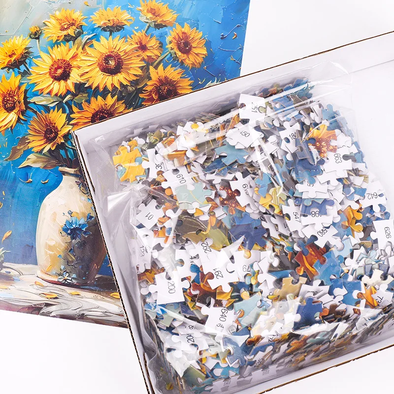 Rompecabezas de girasol para adultos, rompecabezas de pintura, juguete de inteligencia, reducción de estrés, rompecabezas de dibujos animados, caja de regalo para Festival, 1000 piezas