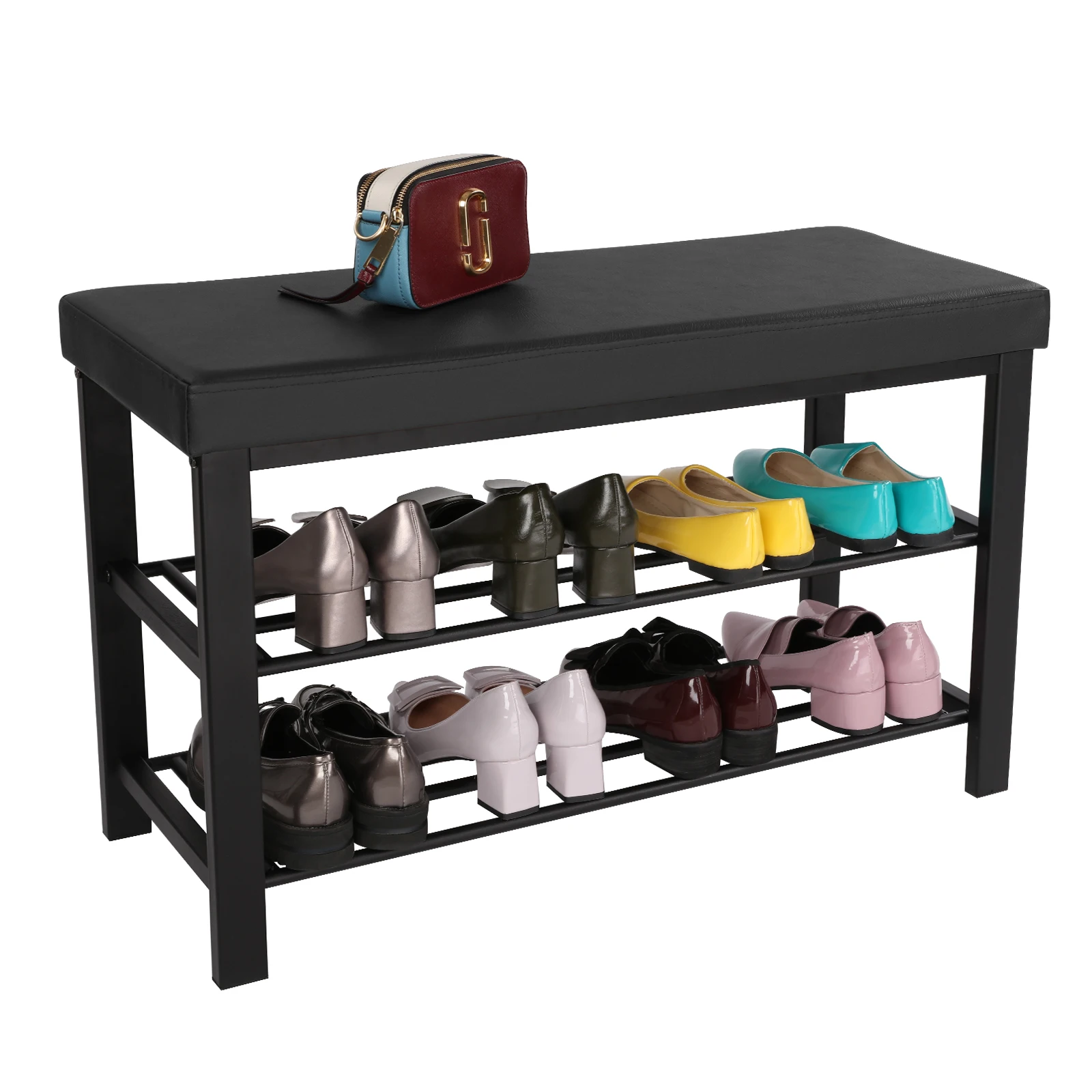 

SONGMICS Shoe Bench, 3-Tier Shoe Rack for Entryway, Storage Organizer with Foam Padded Seat, Faux Leather, Metal Frame