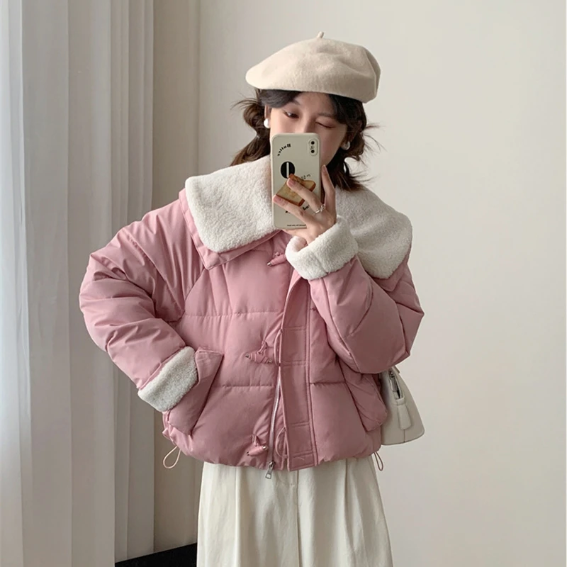 2025年冬 ネル フランス製 プラッシュドールカラー レディース コットンパッド入りジャケット カエルボタンホール 長袖 学生 カジュアル ショートコート