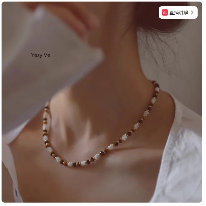 

Yesy Ve Women Fashion Natural Tiger Eye Stones Necklace Natural Pearls Shell Necklaces Personality Elegant All Match Casual New