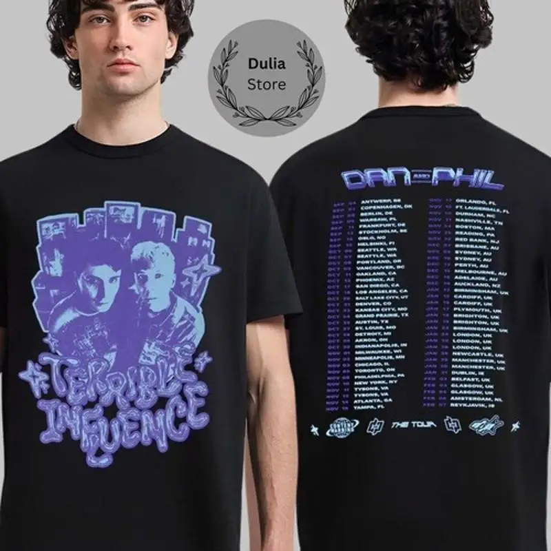 Dan And Phil Terrible Influence Tour 2025 Two Sided T Shirt