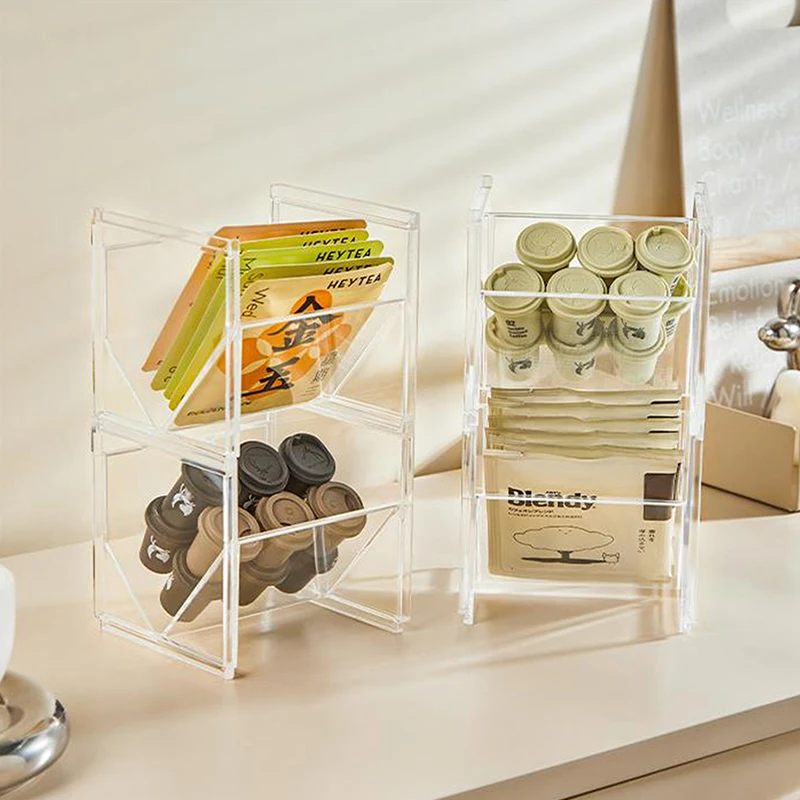 Vertical Tea Box Holder Stackable Tea Bag Holder Organizer Clear Coffee And Tea Organizer For Tea Creamers Cabinet Sugar Kitchen