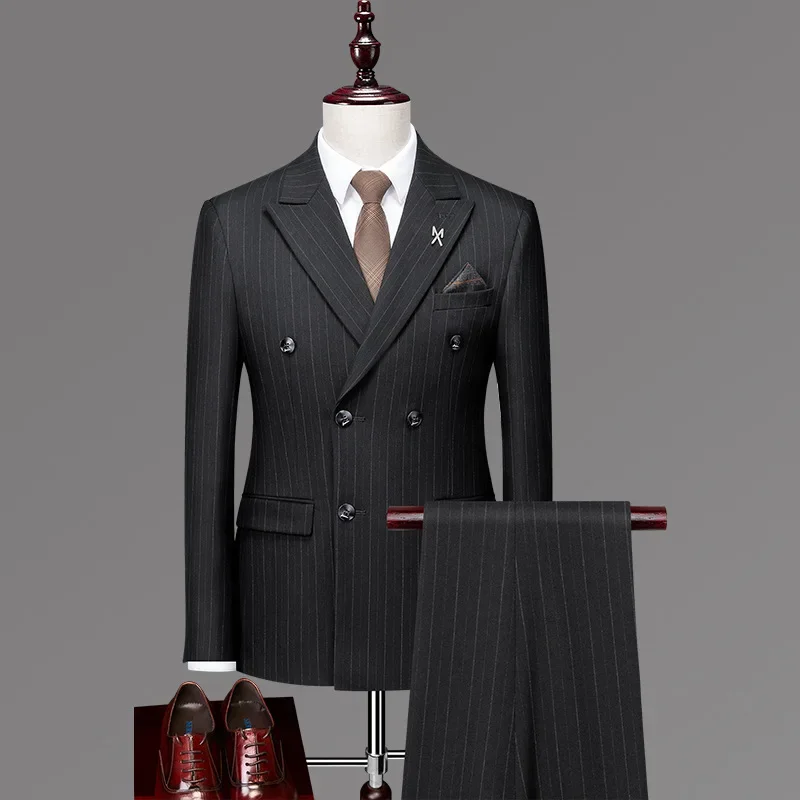 10230 men's british Double-breasted slim-fit suit