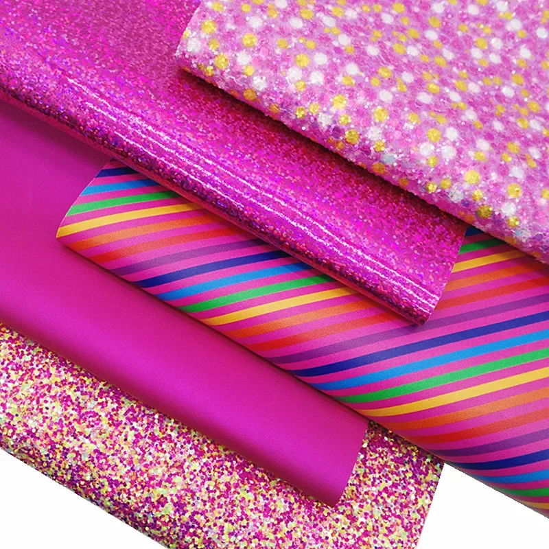 Rose Yellow Mixed Glitter Leather Sheet Stripes Printed Synthetic Leather Smooth Faux Leather Glitter Vinyl For DIY 21x29CM Y491