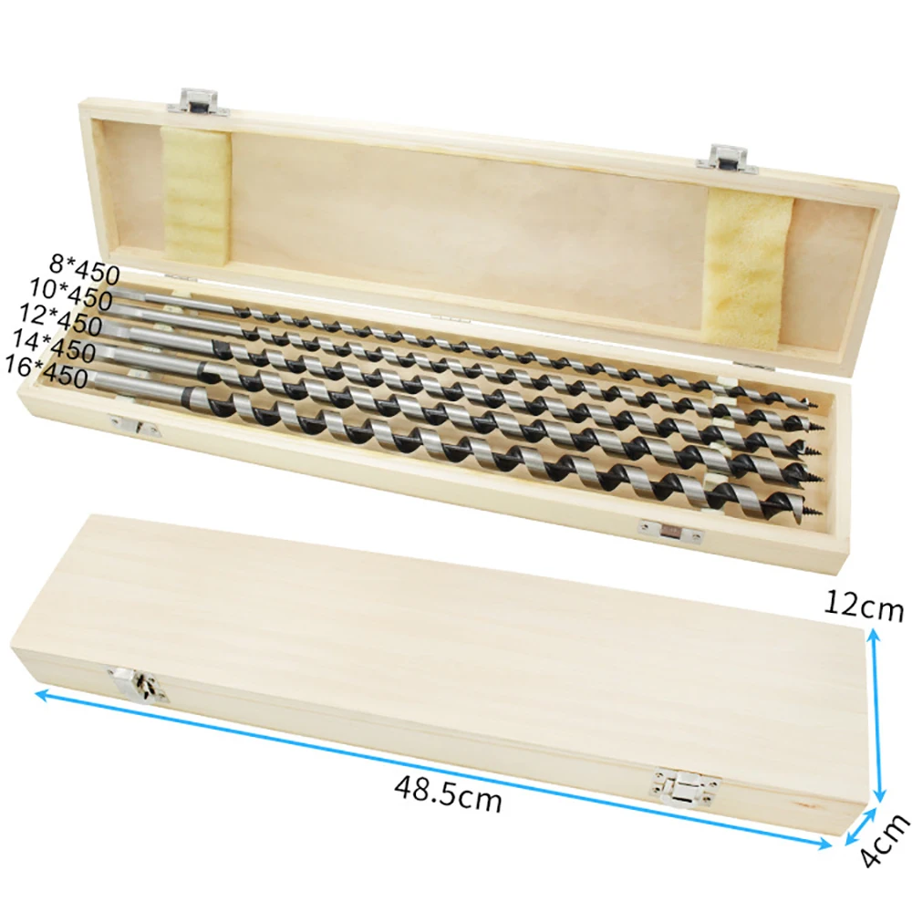 5 Pcs Set 8/10/12/16mm Length 450mm Hex Shank Auger Drill Bits Wood Carpenter Masonry Wood Drills Set for Woodworking