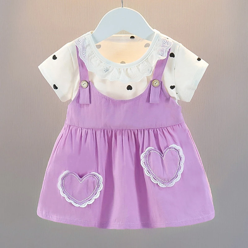 

0-4Y Summe Kid Girl Dress Heart Print Princess Costume Lace Collar Birthday Party Dress Kid Girl Outfit Baby Girl Clothes A1201