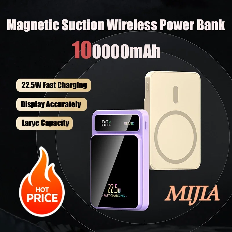 XIAOMI 100000mAh Wireless Large Capacity Portable Magnetic Power Bank 22.5W Fast Charging Suitable For IPhone And Samsung