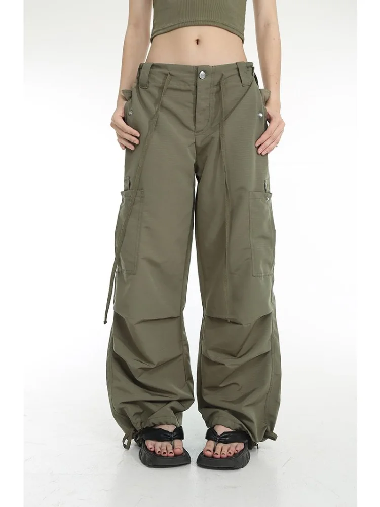 

HOUZHOU Vintage Retro Y2K Cargo Pants Women High Street Edgy Style Drawstring Wide Leg Parachute Trousers Female 90s Aesthetic