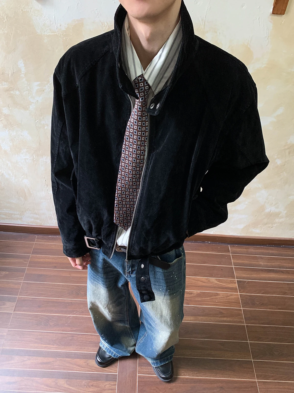 Oalin American Retro Cotton Fce Herren Harrington Jaet Stehkragen Wärme Winter Oberbekleidung Polyester Long Sve