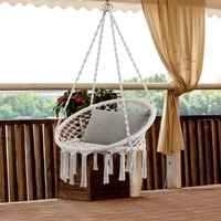 Nordic Style Cozy Macrame Hanging Chair Swing for Balcony Boho Egg Swing Seat Indoor Outdoor Rope Hammock Chair with Fringe