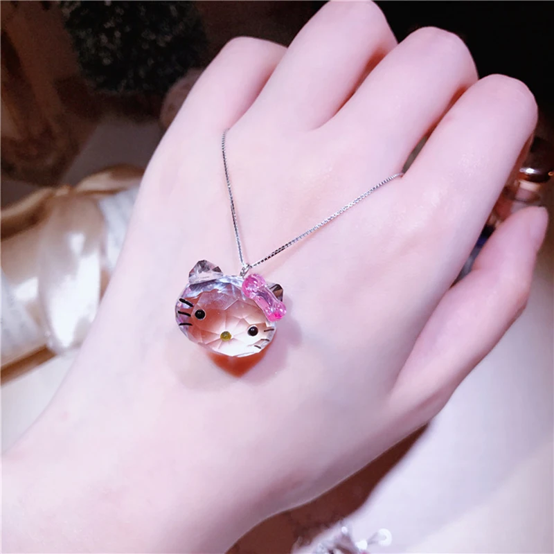 Moda 925 argento cristallo bel gatto ciondolo girocolli collana carino cristallo argento catena ragazza bambini gioielli orecchini regalo