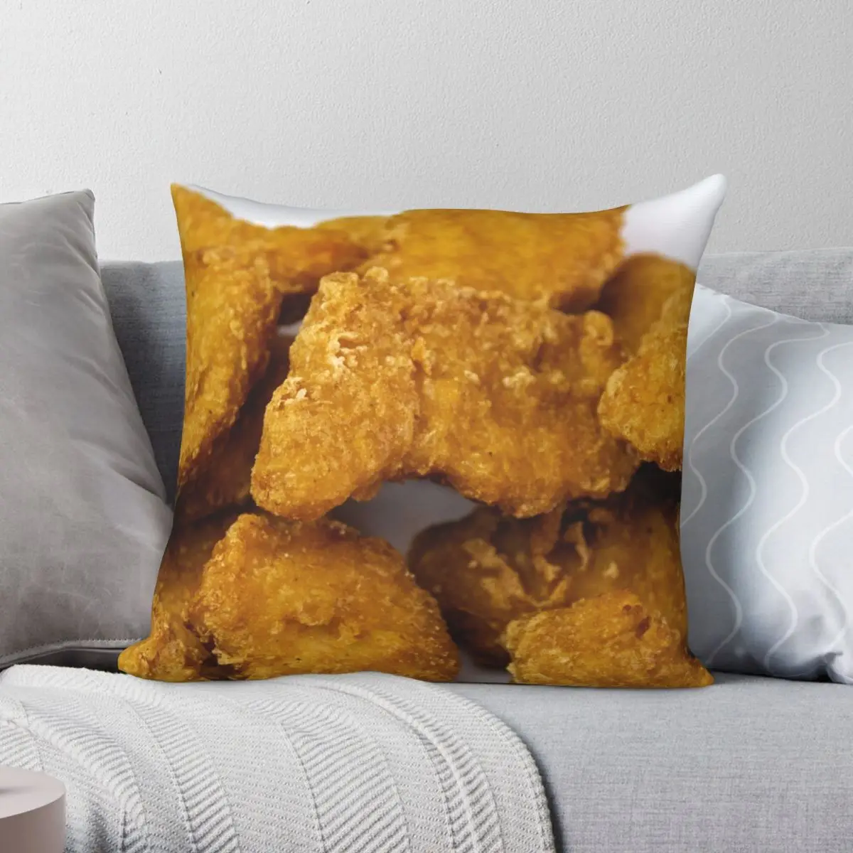 Chicken Nuggets Pillowcase Polyester Linen Velvet Printed Zip Decor Pillow Case Home Cushion Cover