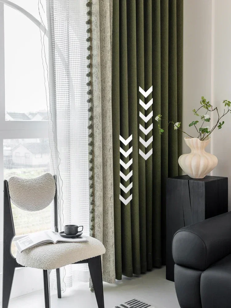 Dark Green Spliced Lace Medieval Style Chenille Hemp Curtains Bedroom Living Room Window Blackout Jacquard Fabric Customized New