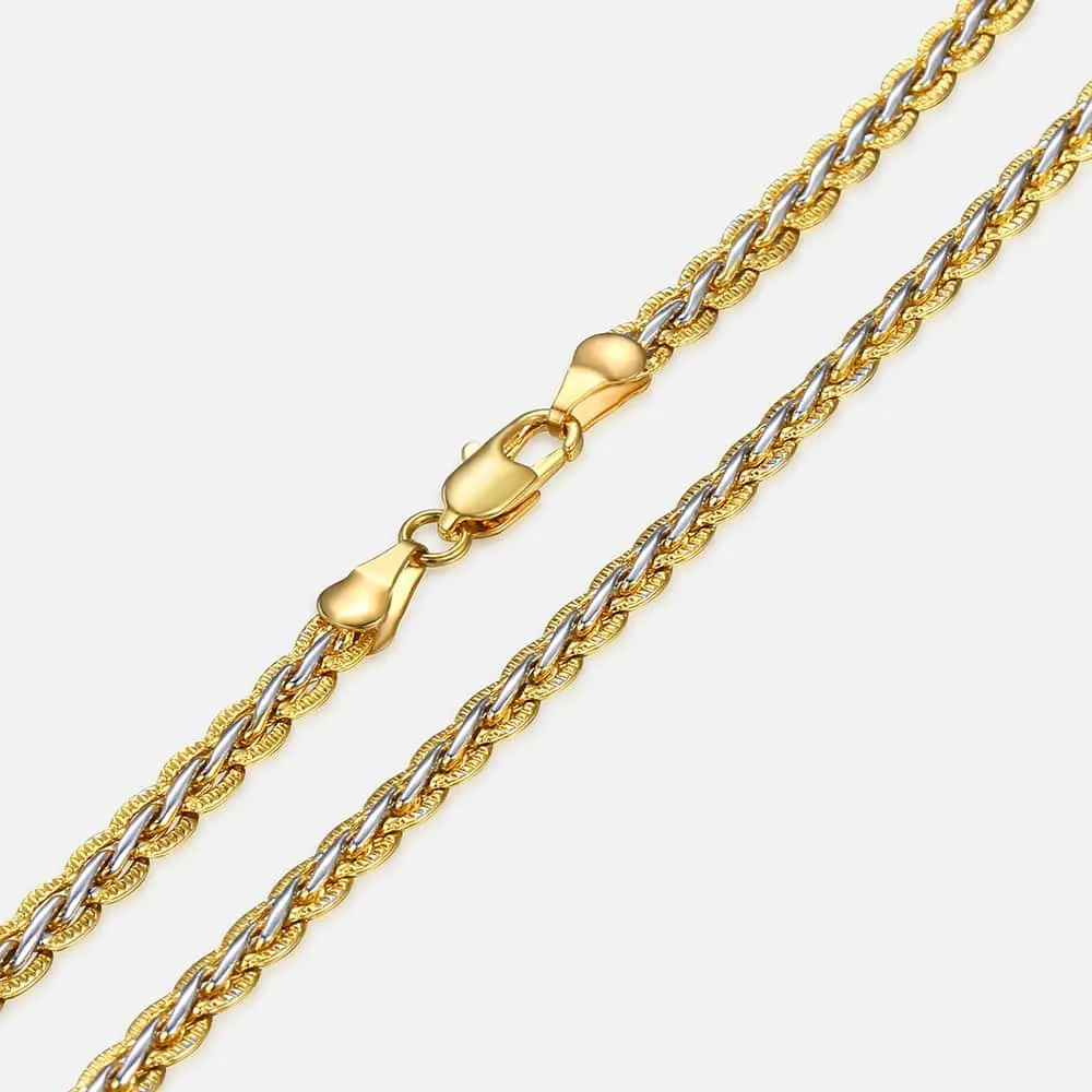 4mm Necklace For Women Men Gold Color  Necklace Wheat Link Chain Fashion Jewelry Gift GN411